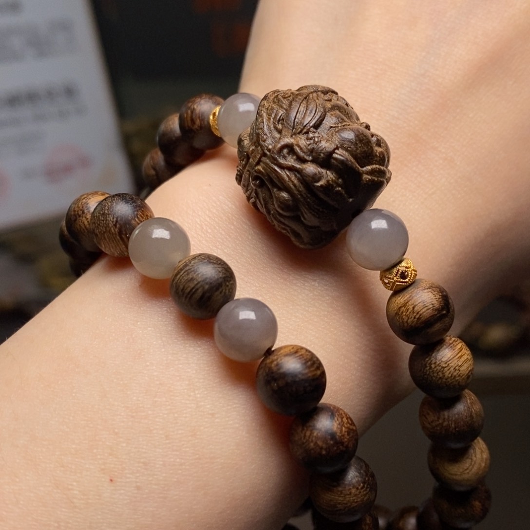 手串沉香越南芽庄黄棋瘤疤0.8+扎基沉香木雕配饰