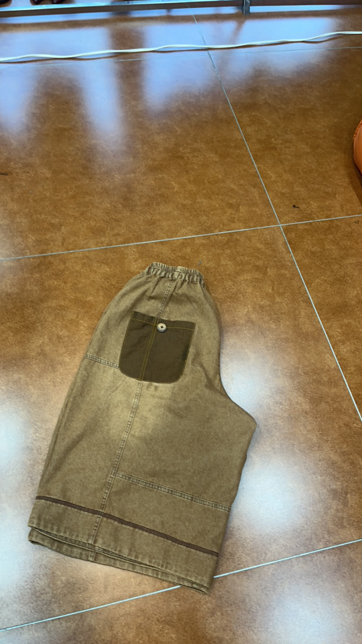 直筒做旧泥咖色休闲七分裤子时尚百搭