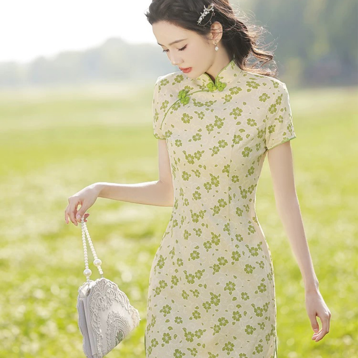 【3038 醉芙蓉 绿色】显瘦气质修身优雅复古旗袍