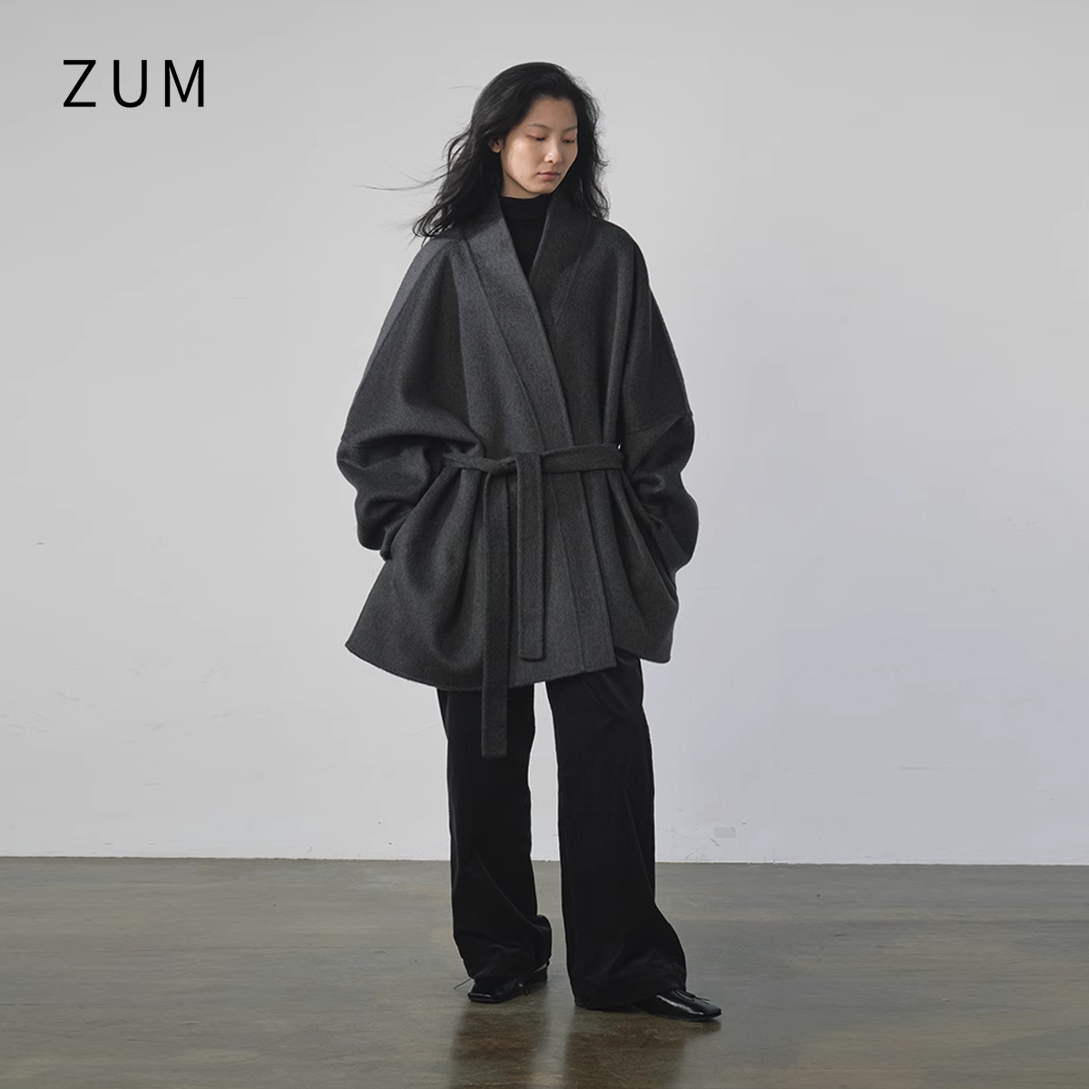 zum中短款小个子呢子羊毛双面呢大衣女冬季斗篷毛呢外套厚