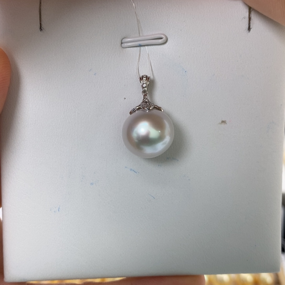 海水珍珠吊坠(不含链)18K金镶嵌13-14mm