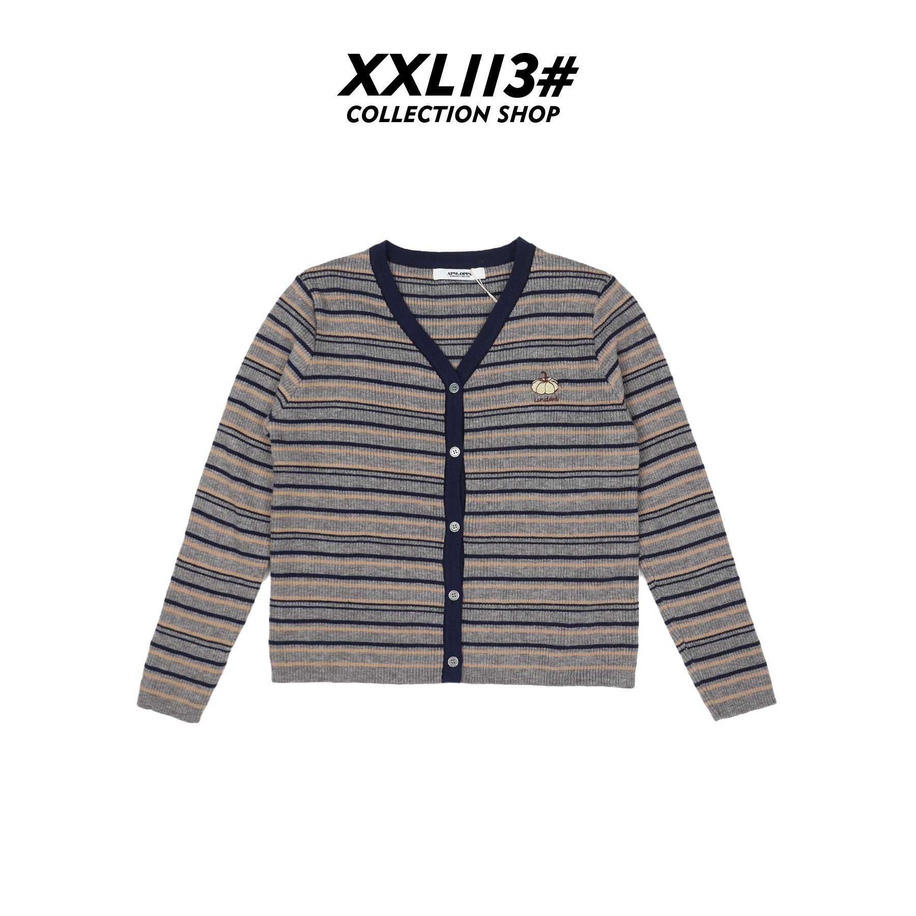 113* CENTRALIZED SHOP针织V领薄款女条纹长袖毛针织衫X5F05J7250