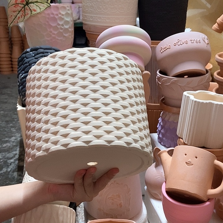 20×16白陶编织盆 粗陶1个