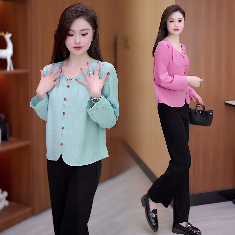 中老年女装妈妈装蓝色衬衫女2025新款爆款洋气阔太太气质上衣小衫