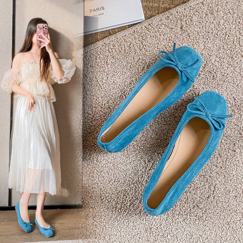 法式蝴蝶结方头芭蕾舞鞋仙女风平底温柔晚晚鞋夏秋新款女士小单鞋