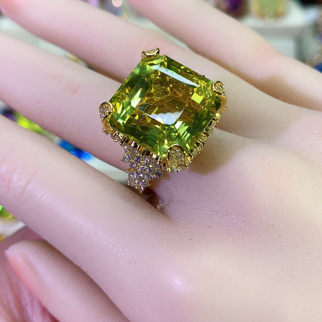 黄晶戒指银S925镀金镶嵌