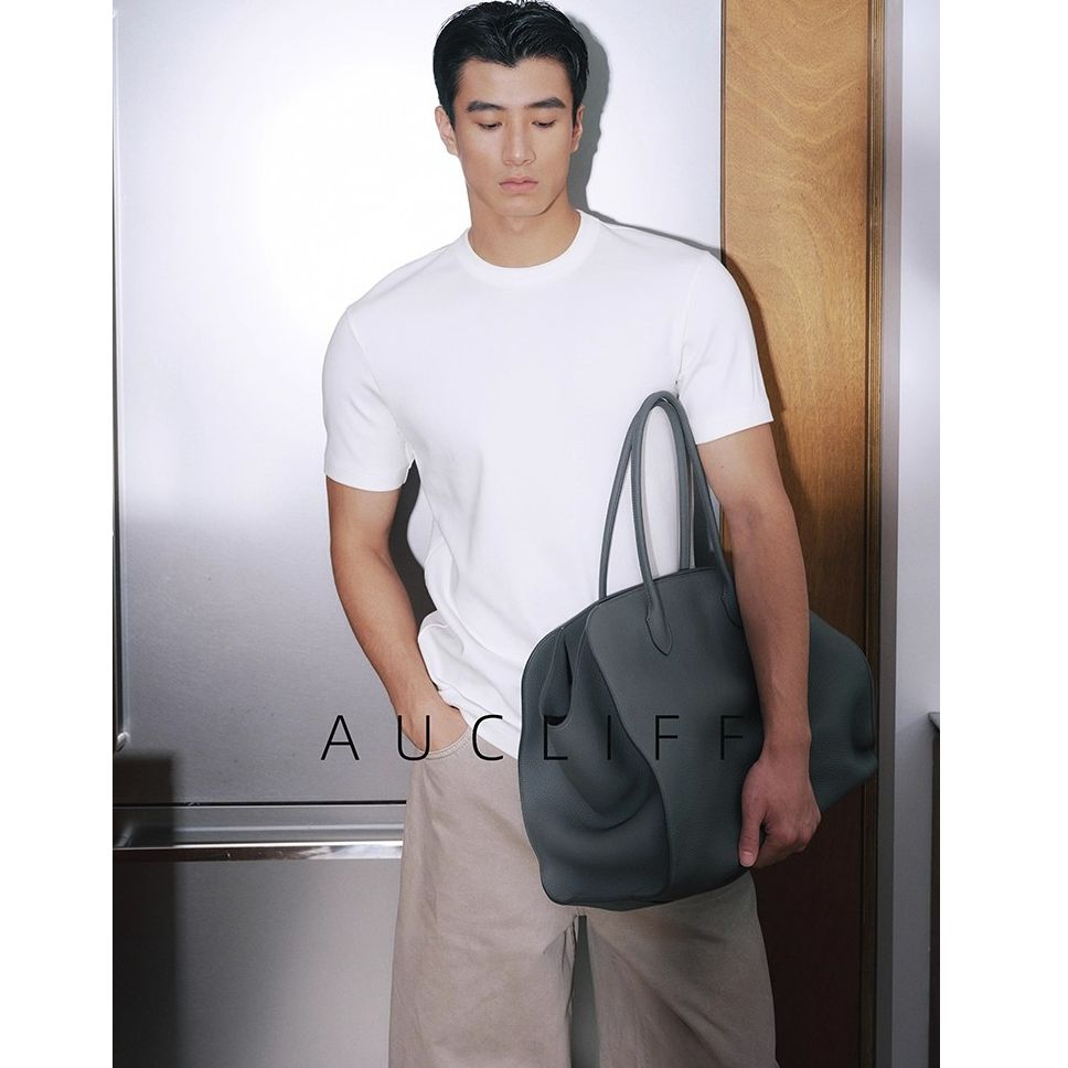 AUCLIFF：黑/白/灰/藤萝紫/磨洗感短袖TEE/手工挑边/张力感A972