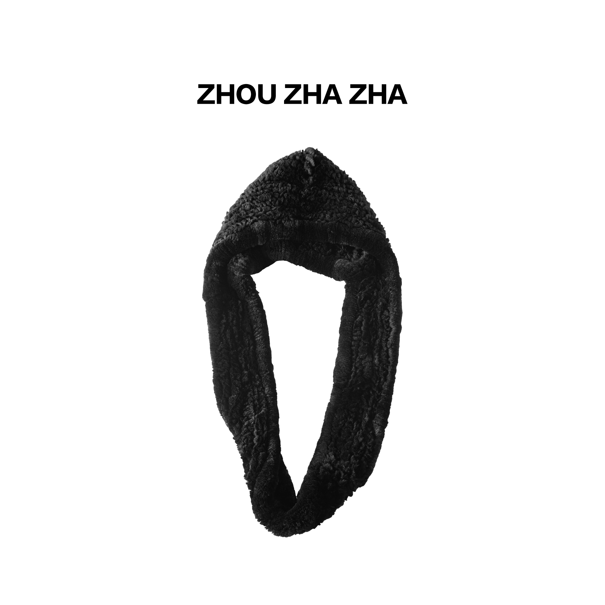 【周炸炸】獭兔毛 手工编织工艺氛围感保暖连帽围巾#254131