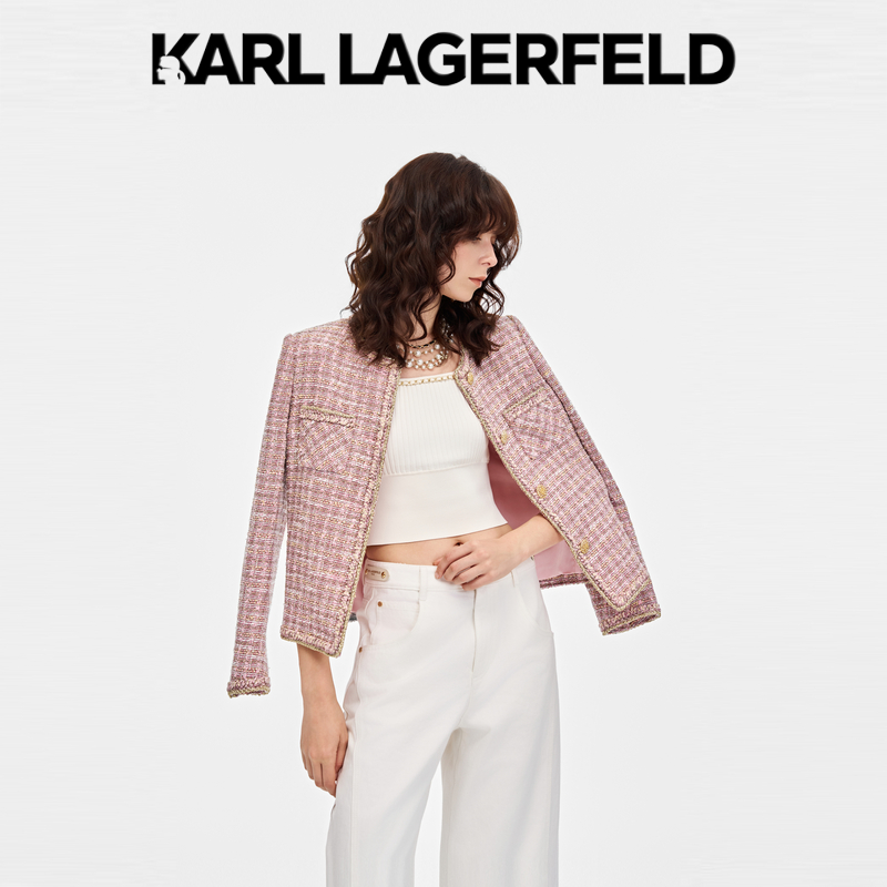 KARL LAGERFELD粉色花边双袋花纱外套P21E1504