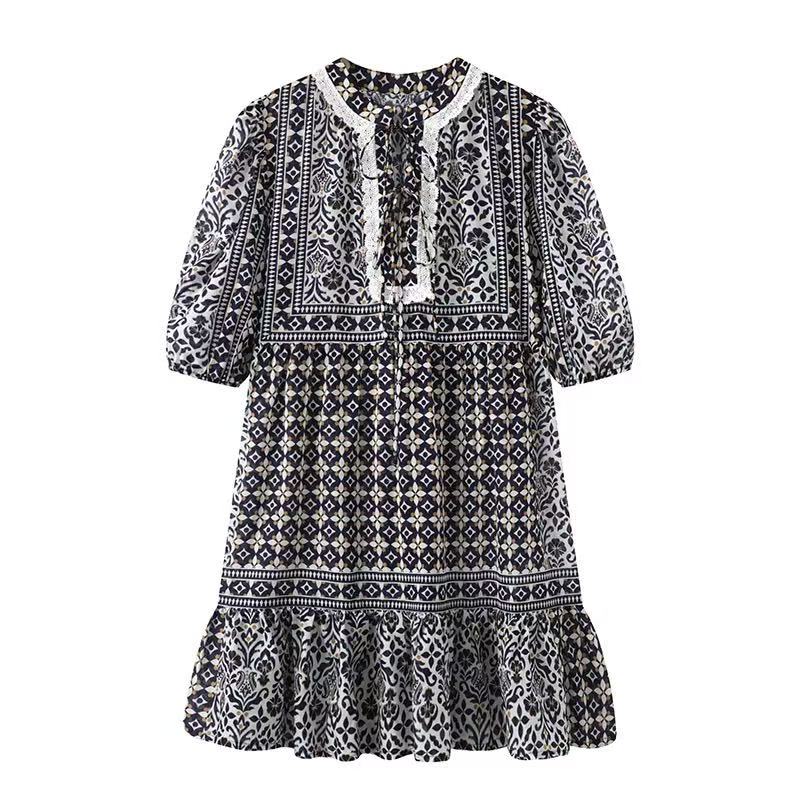2025夏季新款百搭时尚复古碎花连衣裙女