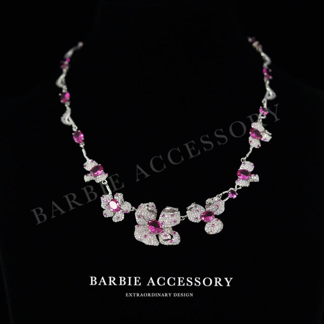 铜合金合成锆石项链 【星玫红花】时尚轻奢设计款高级绝美百搭项链