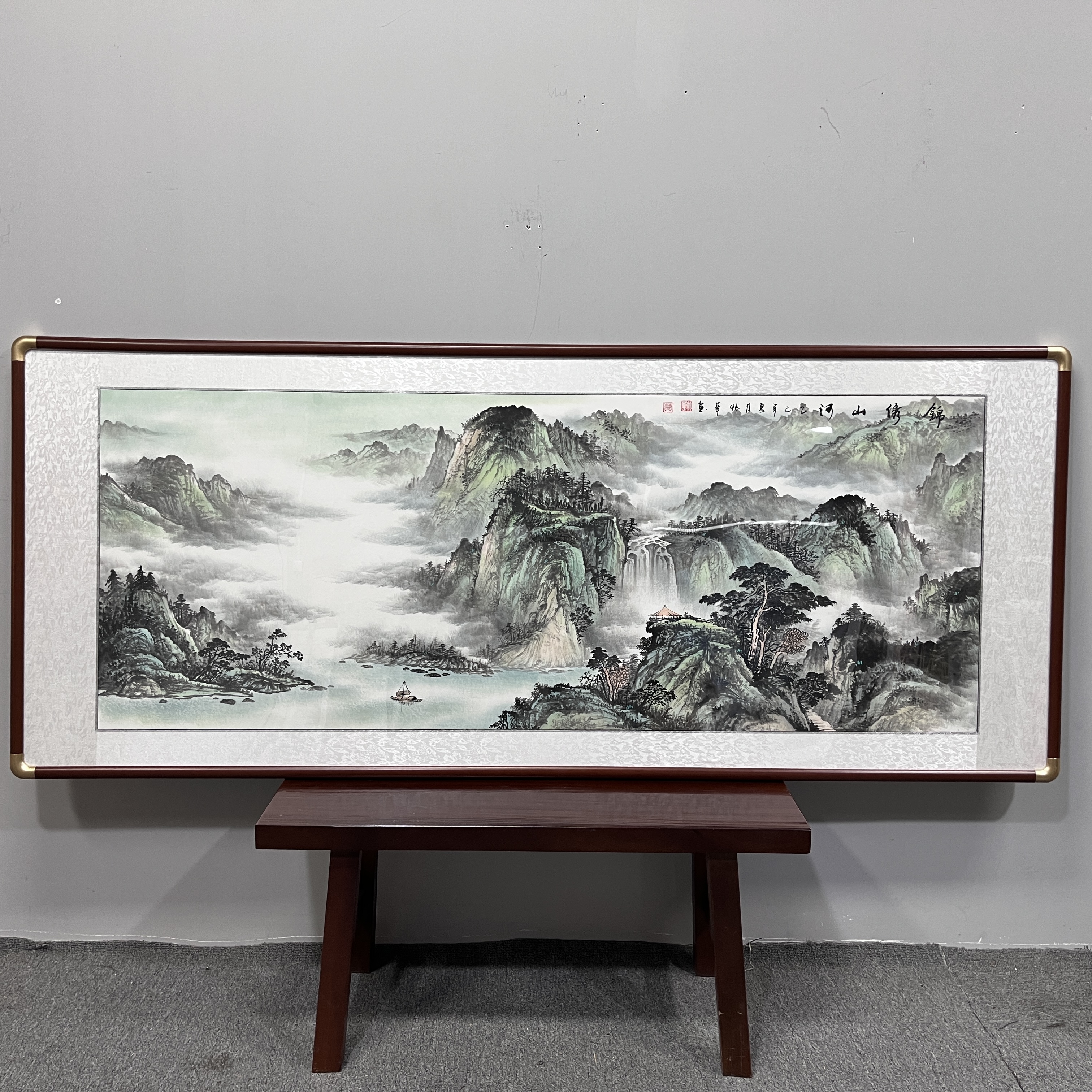 纯手绘山水画锦绣山河客厅沙发背景墙国画办公茶室书房挂画