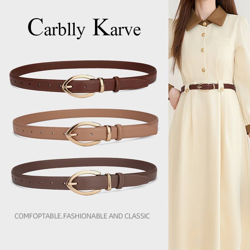 Carblly Karve女成人腰带真皮女款细皮带棕色百搭复古休闲WZP-04