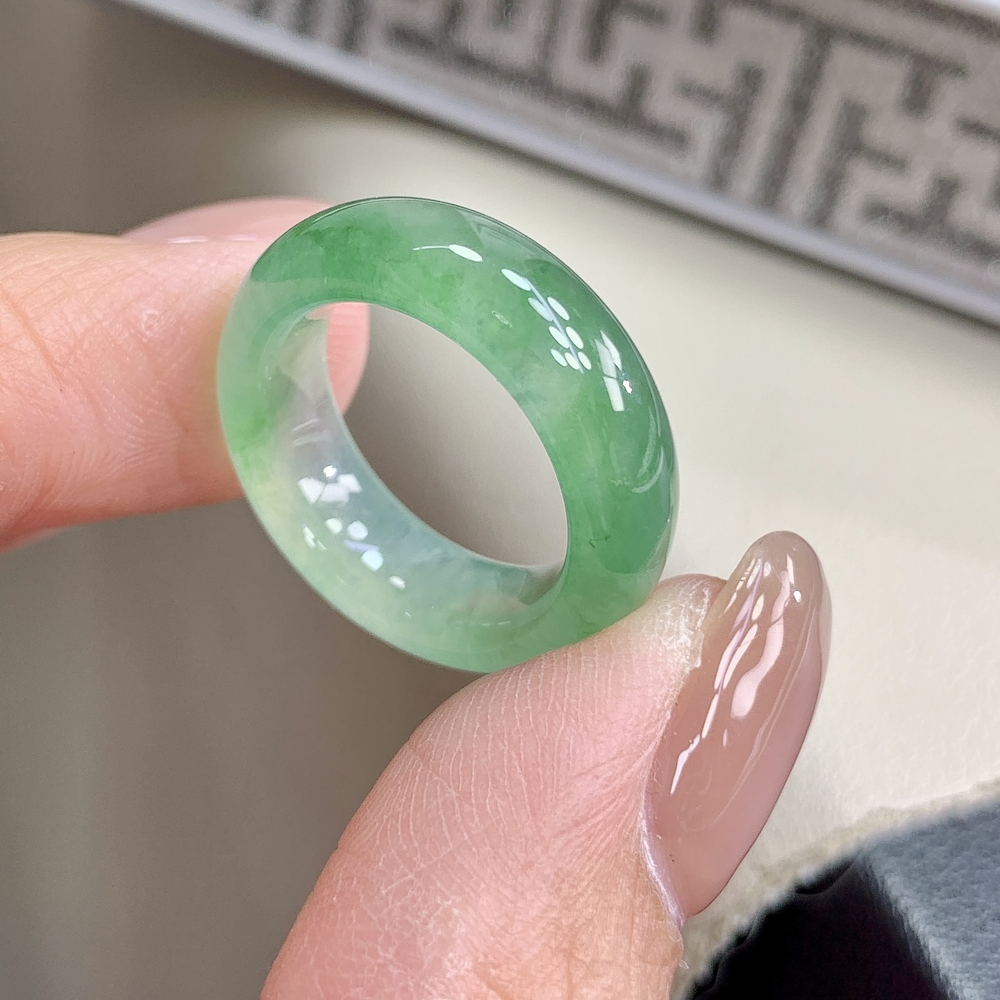 12号中宽 天然缅甸翡翠a货戒圈 半山水冰绿尺寸15.8-6.8-4mm