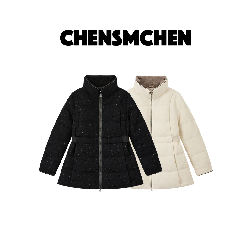 CHENSMCHEN 收腰拉链中长款90鹅绒服女时尚显瘦羽绒服CSY11444SL
