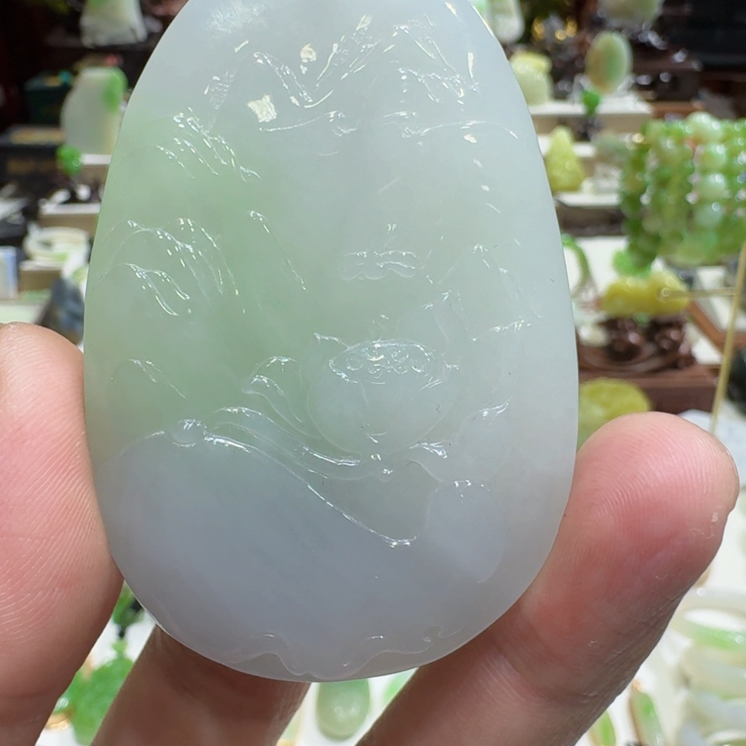 和田玉（翠青玉）未镶嵌颈饰和田玉青海翠青烟紫三色花开富贵