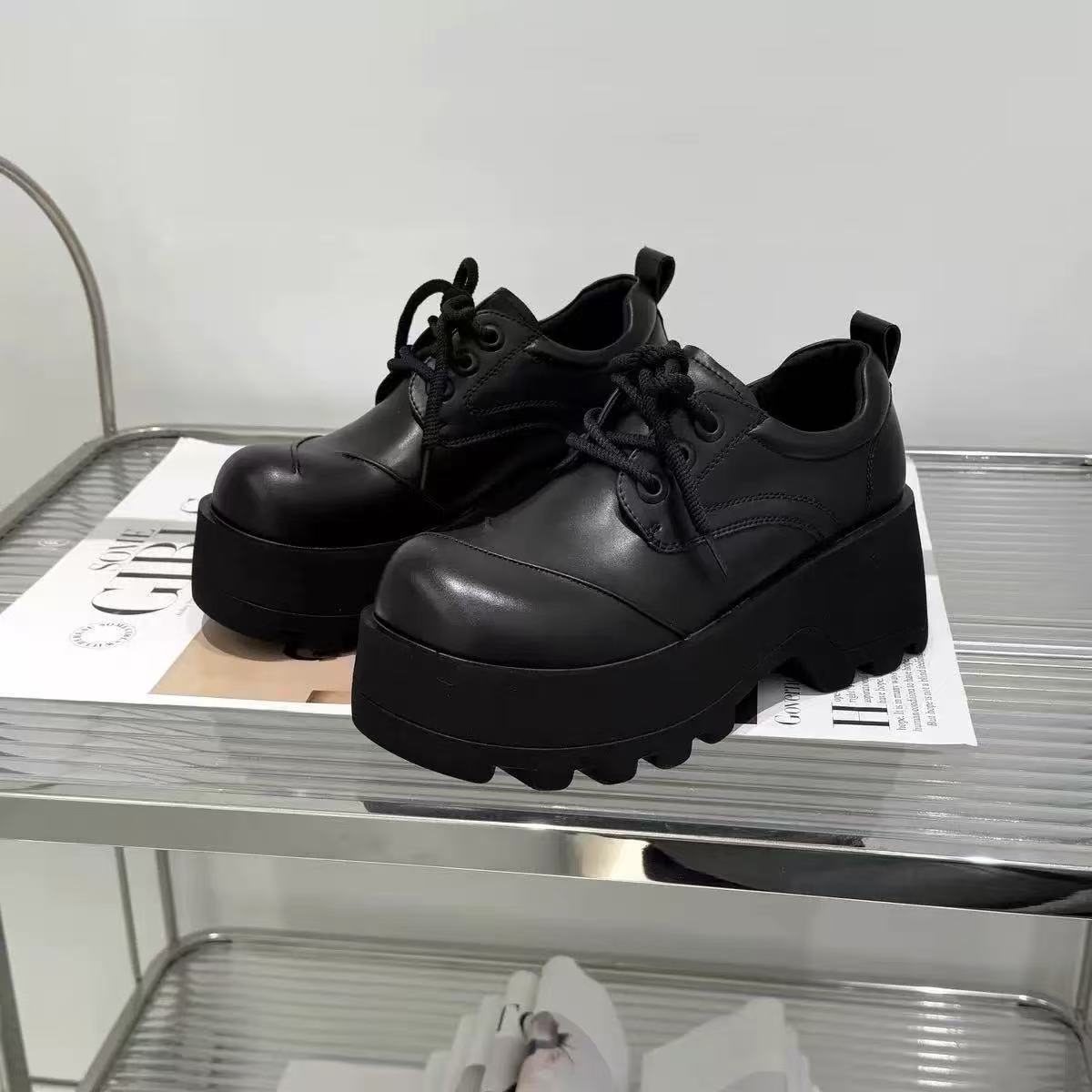 英伦风乐福鞋女2025秋冬新款粗跟百搭厚底黑色女鞋 mlsy 5921