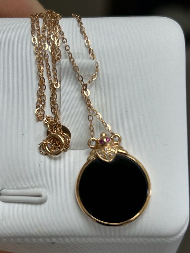 18k玫镶嵌缅甸翡翠墨翠无事圆牌锁骨项链（48小时鉴赏）