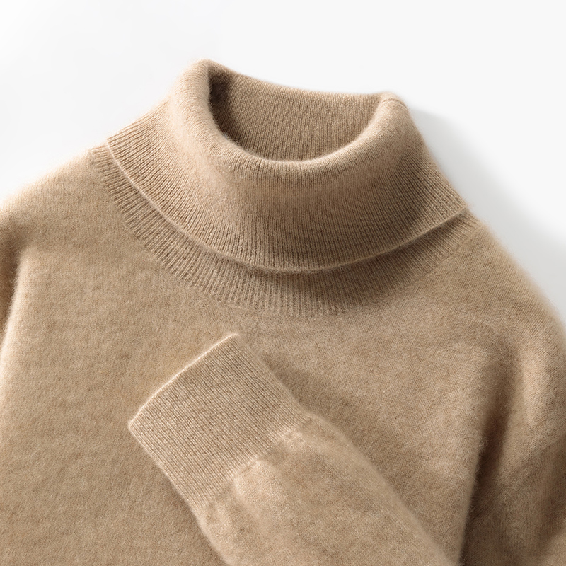 冬季新款纯羊毛衫男高翻领套头长袖毛衣宽松羊毛打底男款针织衫
