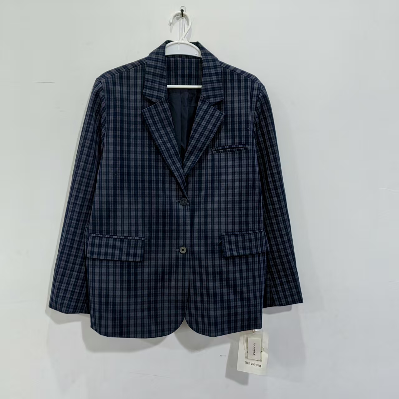 9571 两扣格子西装外套