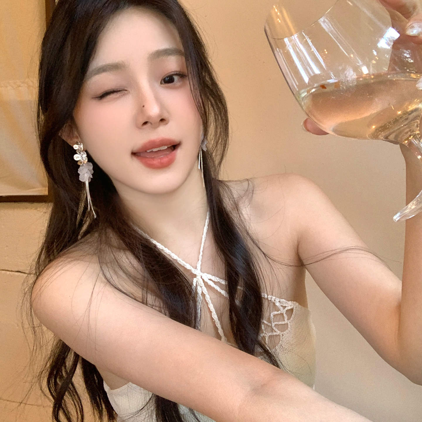 铜合金耳饰 梅姐饰品a43 超仙花朵流苏耳环女高级海边度假风耳钉