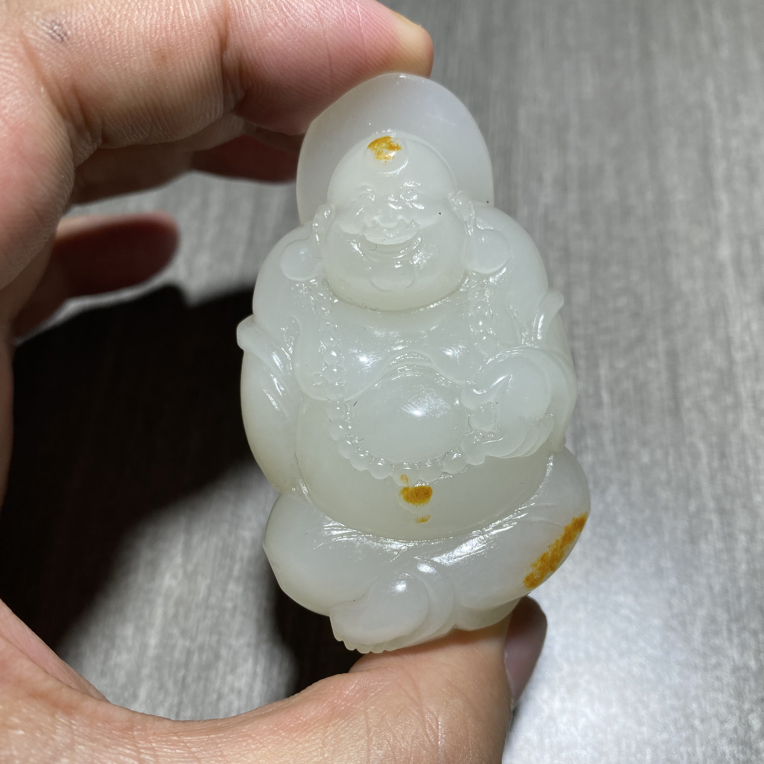 大号女款玉佛吊坠时尚双面金色雕刻挂坠镶嵌精雕俏色精美黄口料
