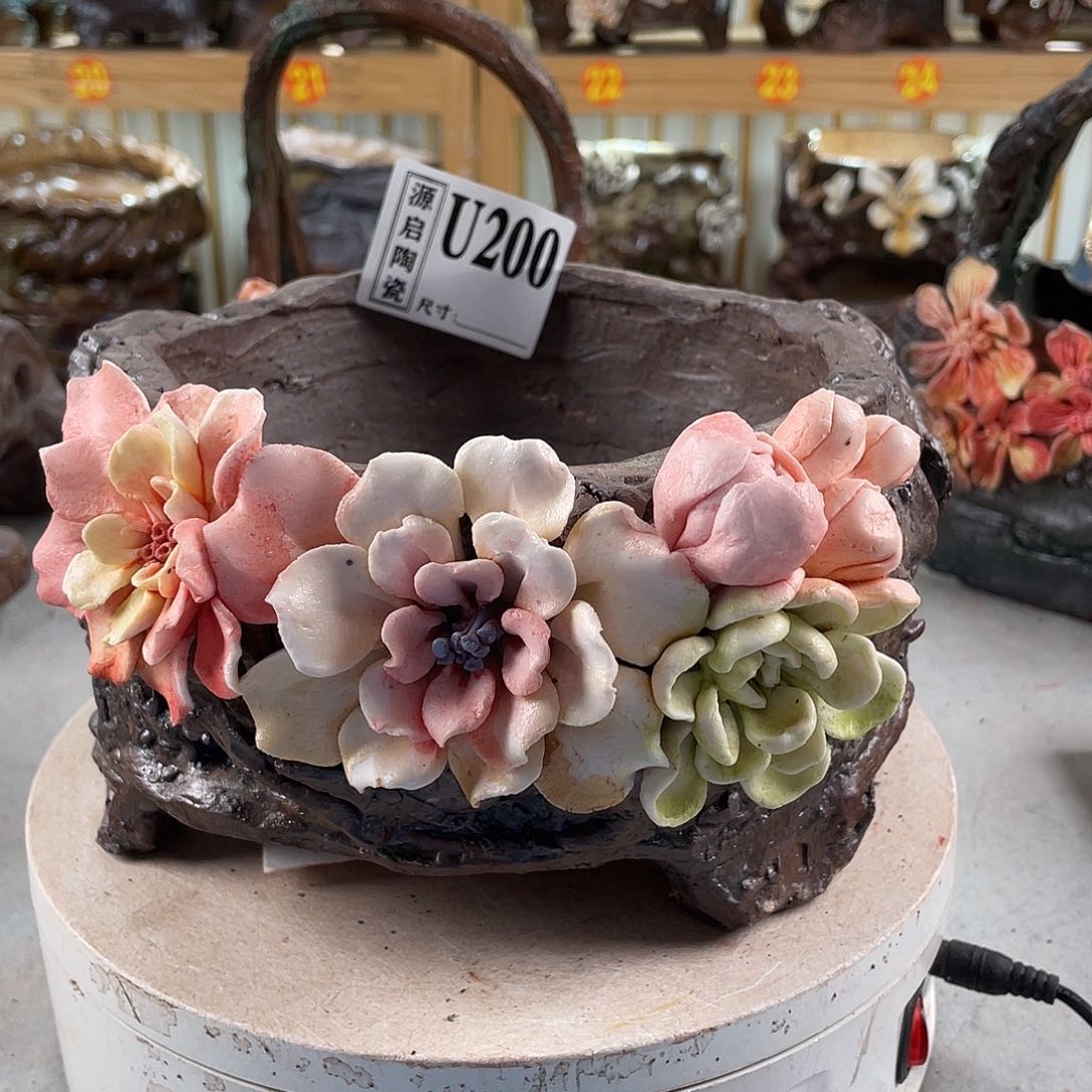 紫砂花盆景德镇陶瓷花盆200