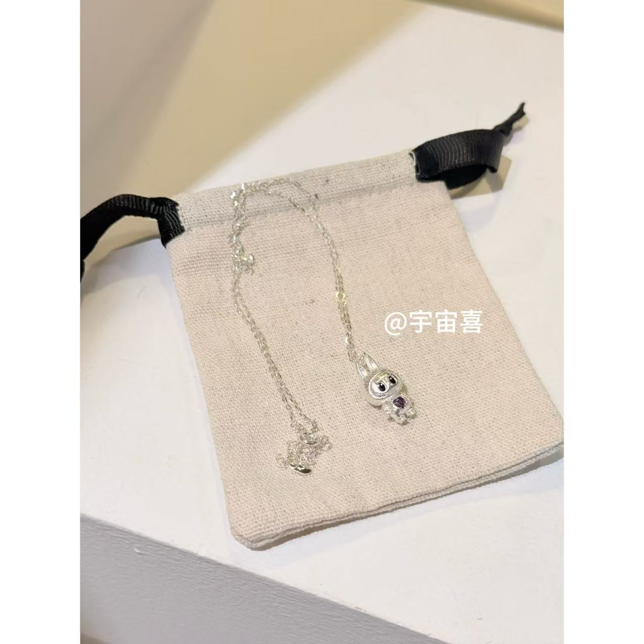 坠链均925银锆石 925银银色3d立体玩偶项链兔子细链