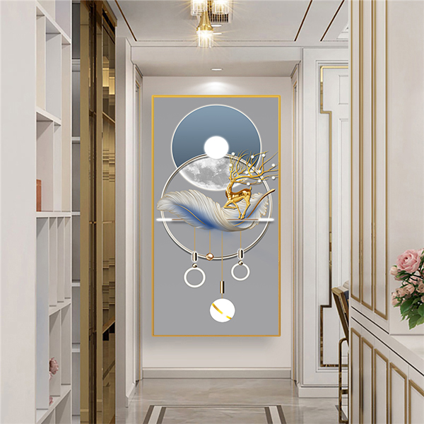 《羽鹿相伴》玄关灯光画装饰画现代过道走廊轻奢晶瓷镶钻XG93