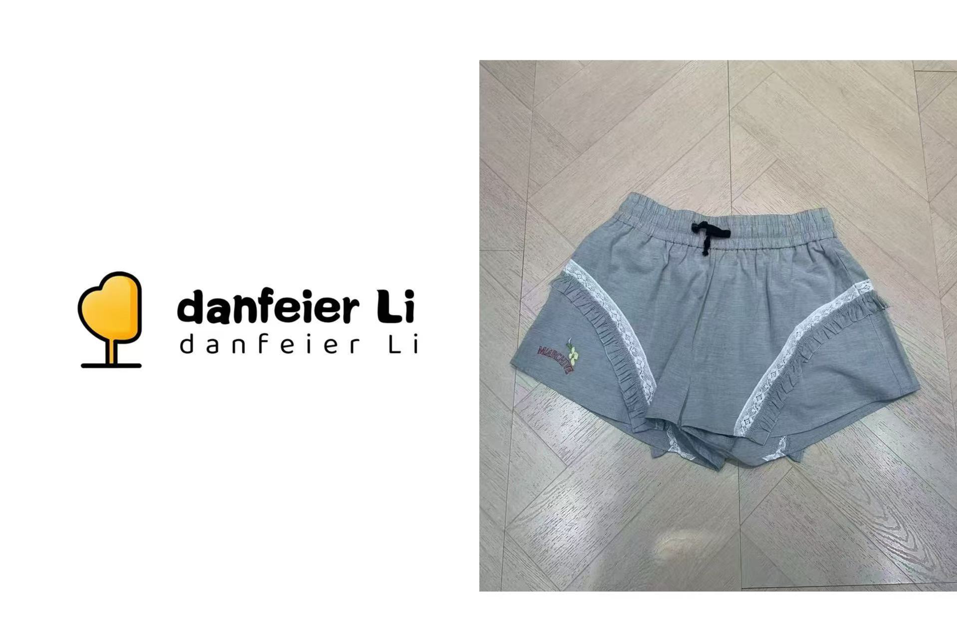 《丫丫推荐款》7142新款欧货休闲松紧腰拼接蕾丝边短裤灰色裤子夏季