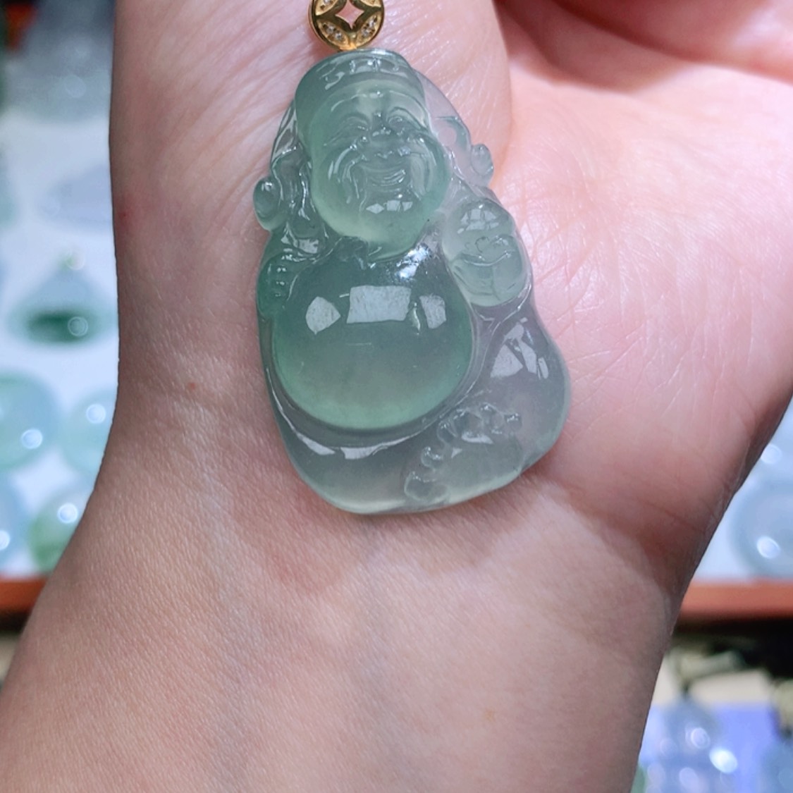 【闪购商品】翡翠颈饰18K金镶嵌财神爷