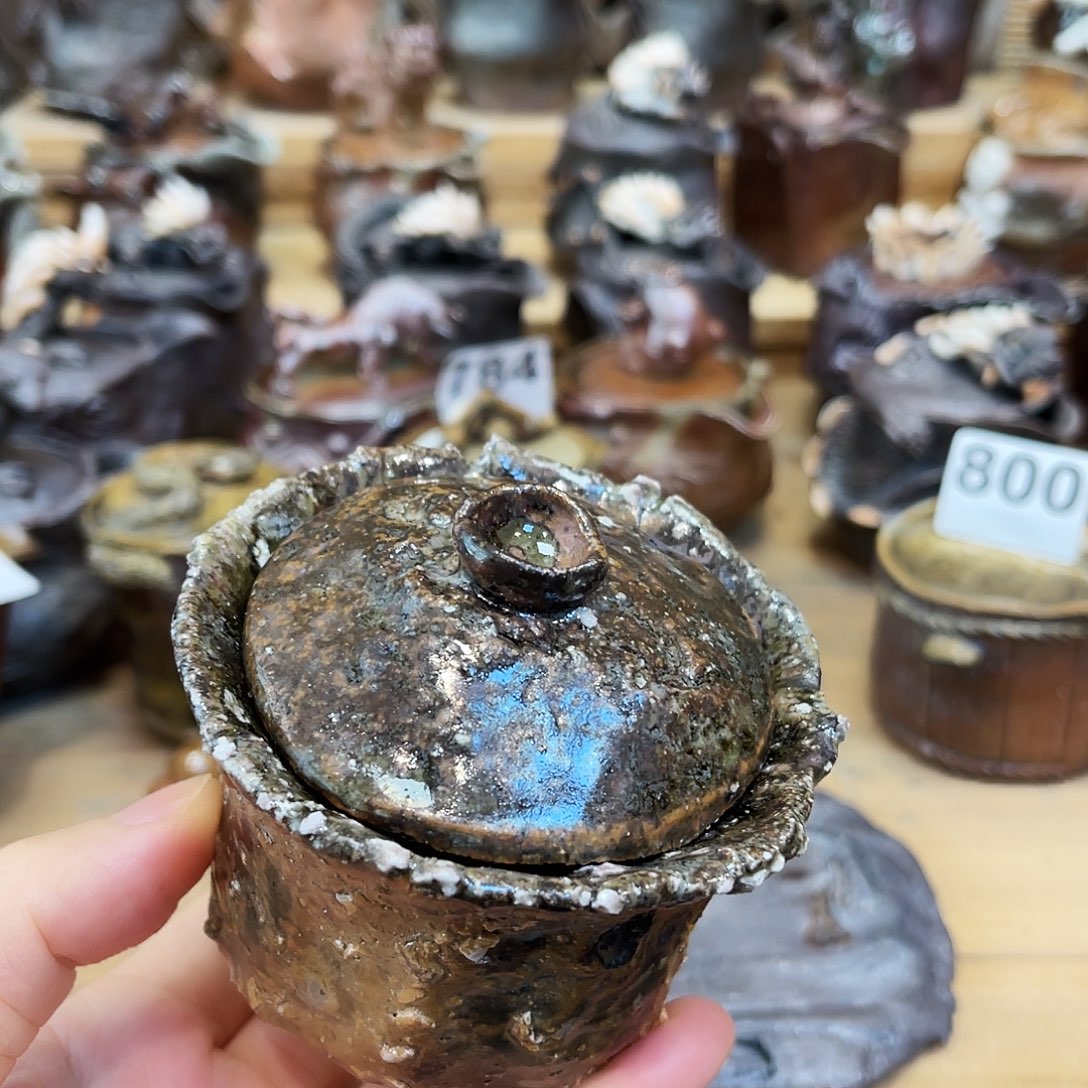 杯柴烧石头手捏盖碗