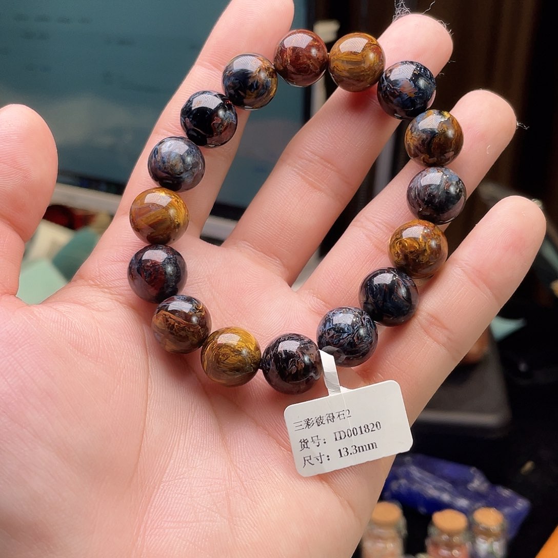 硅化玉手串未镶嵌三彩彼得石13.3mm