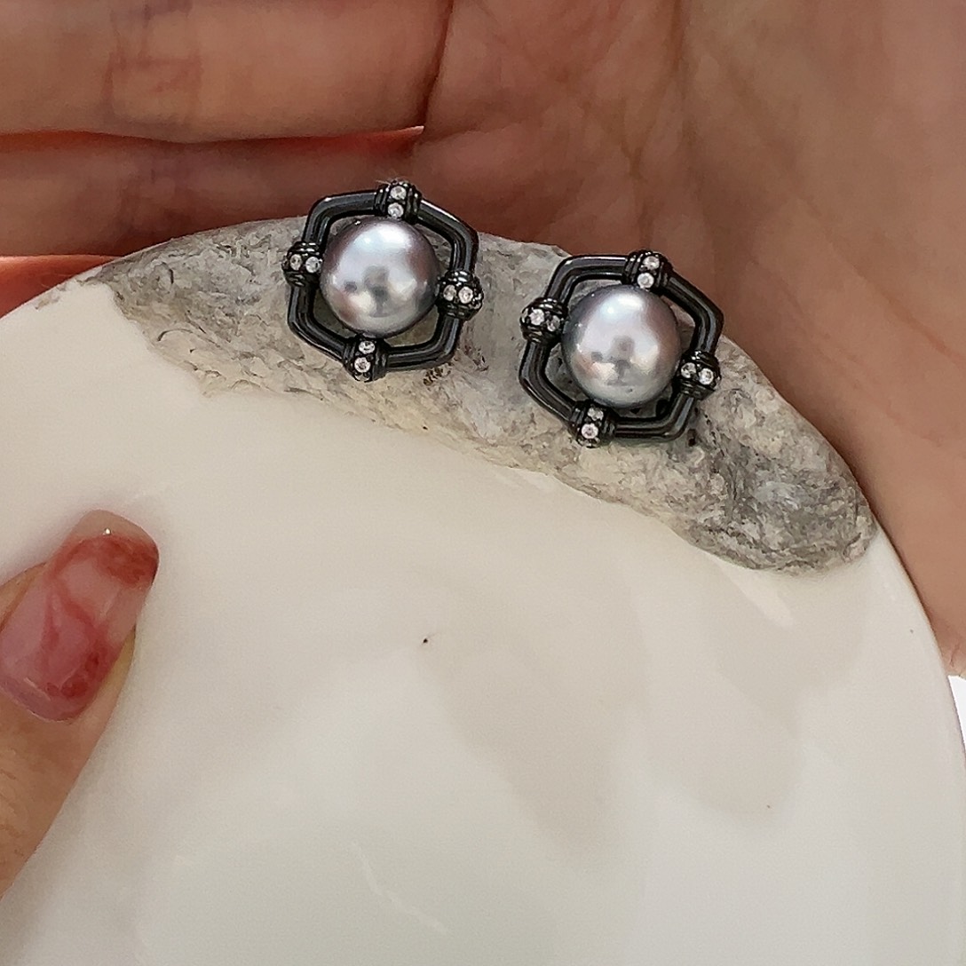 海水珍珠耳饰银S925镶嵌
