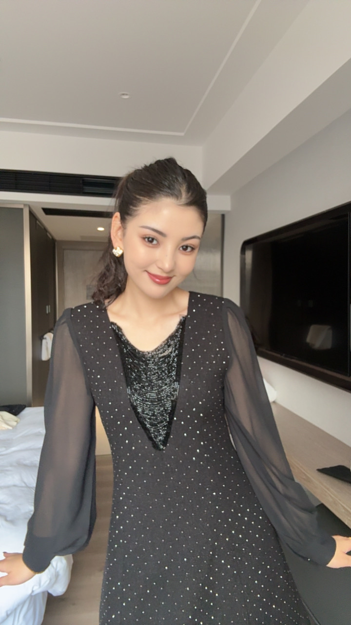 高腰长袖连衣裙修身亮钻显瘦气质998877