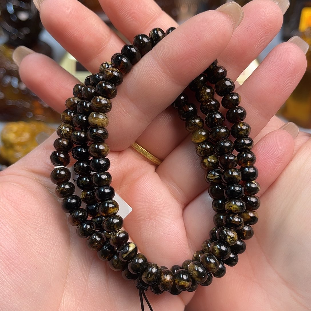琥珀手链未镶嵌抚顺琥珀6+黑花108