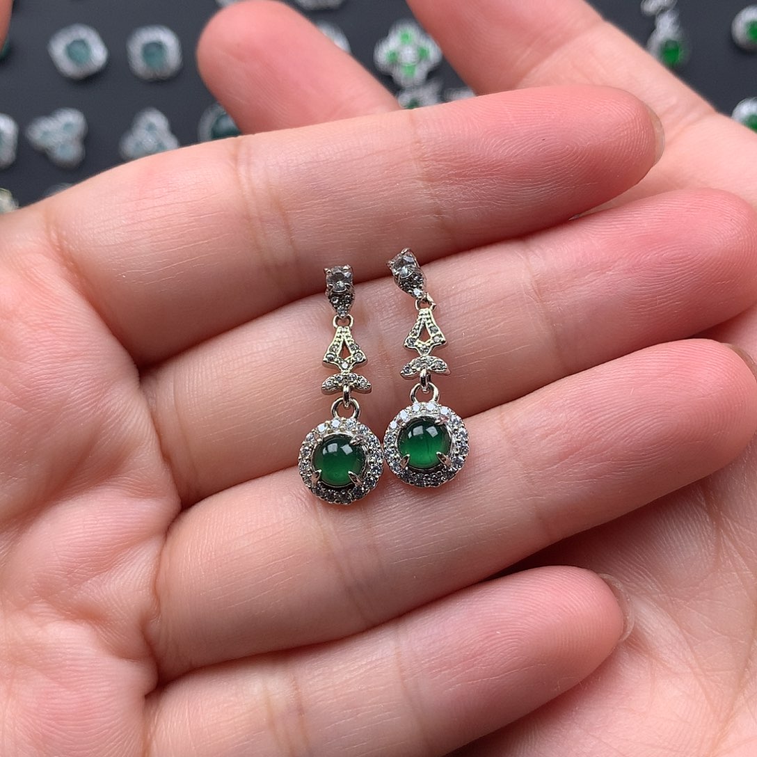 翡翠银S925镶嵌耳饰