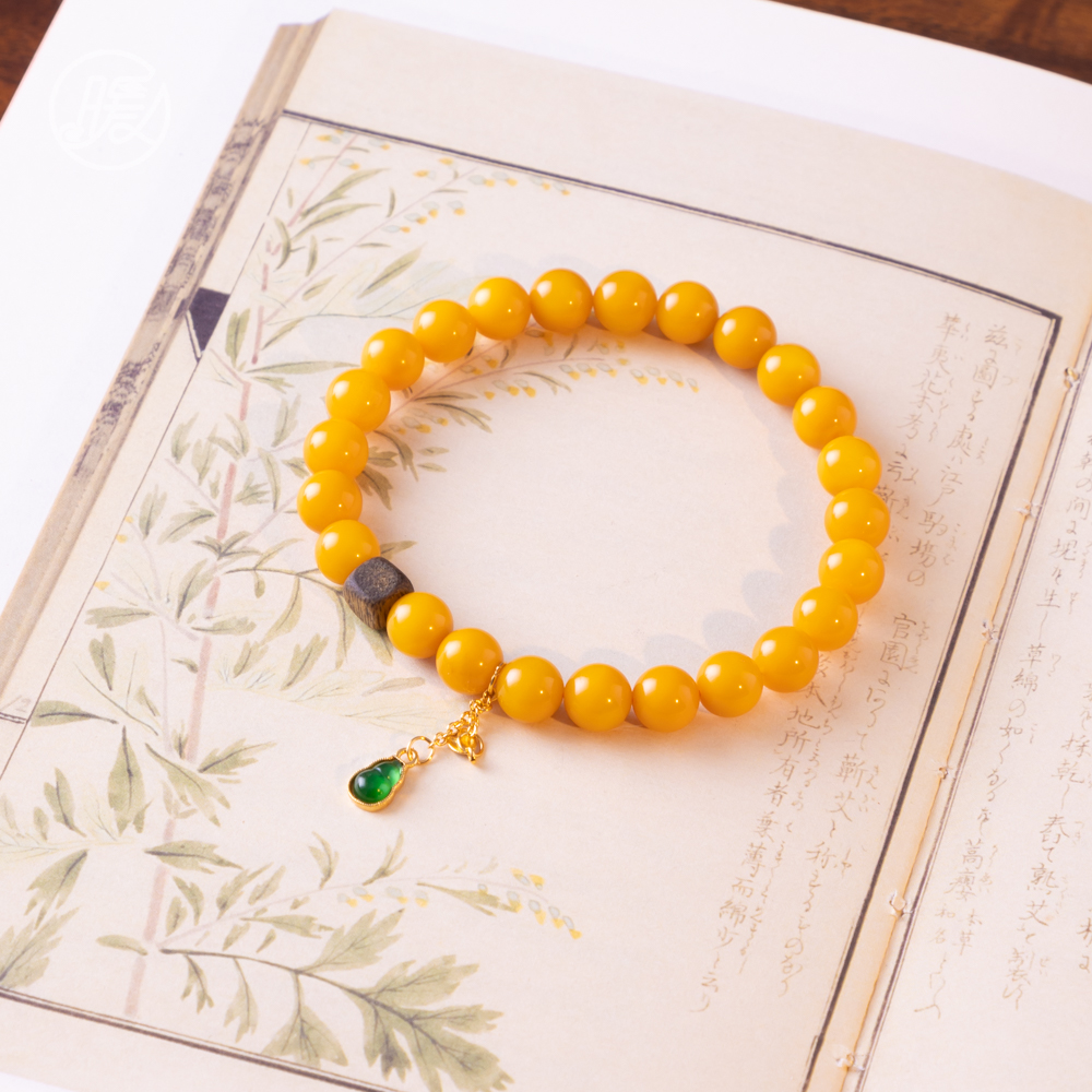 单圈蜜蜡手串7mm搭配翡翠葫芦吊坠手链E7212多样性发一