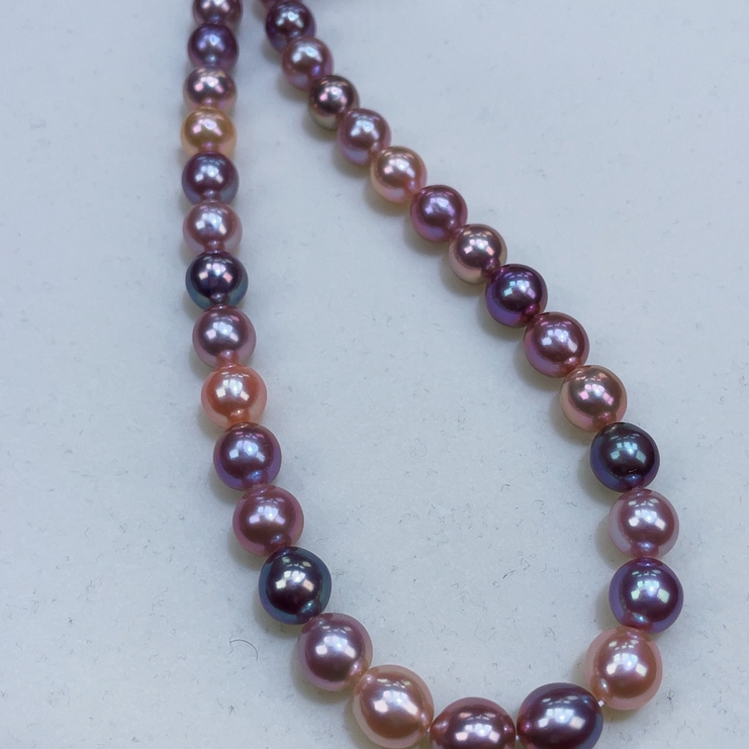 淡水珍珠颈饰银S925镶嵌8.5糖果珠炫彩干净金属光