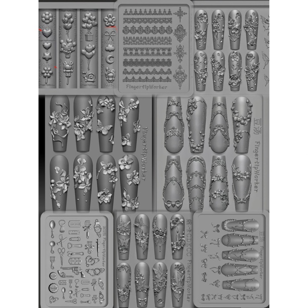 FingertipWorker｜新品美甲模具链接法式蝴蝶结小花藤蔓