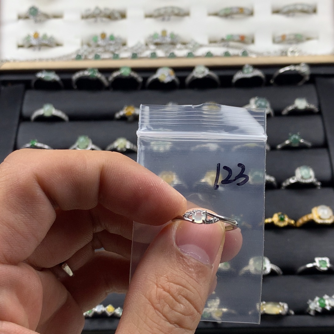 翡翠银S925镀金镶嵌戒指123