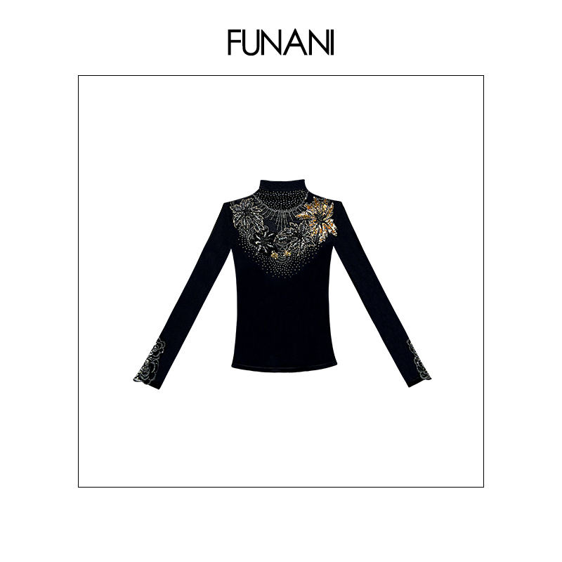 【FUNANI】 轻奢法式重工刺绣2025秋冬女针织衫上衣打底衫X2530973A