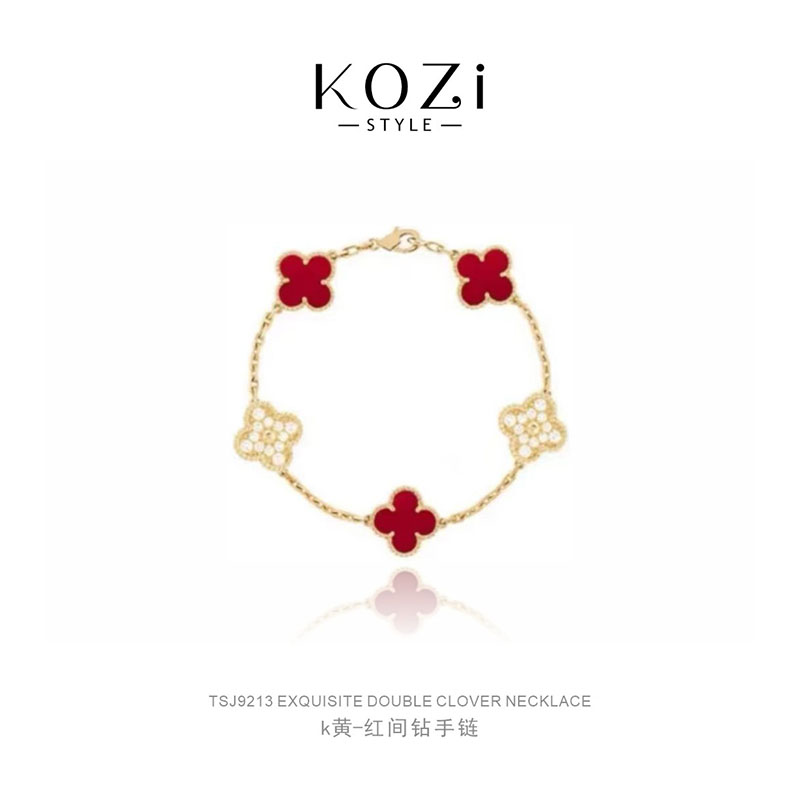 合金手链 高定镀18k k黄-红间钻手链