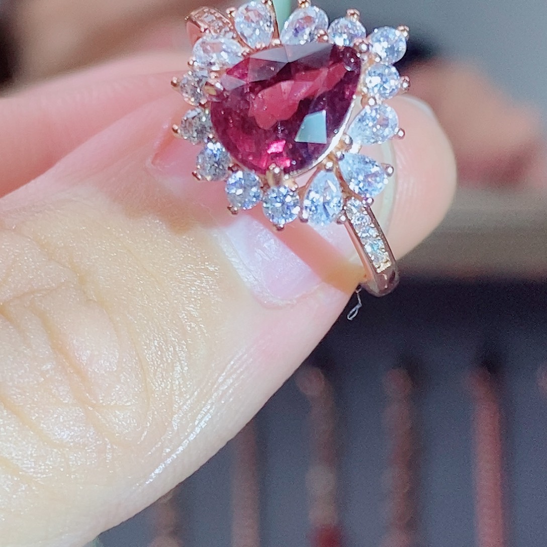 戒指银S925镶嵌碧玺