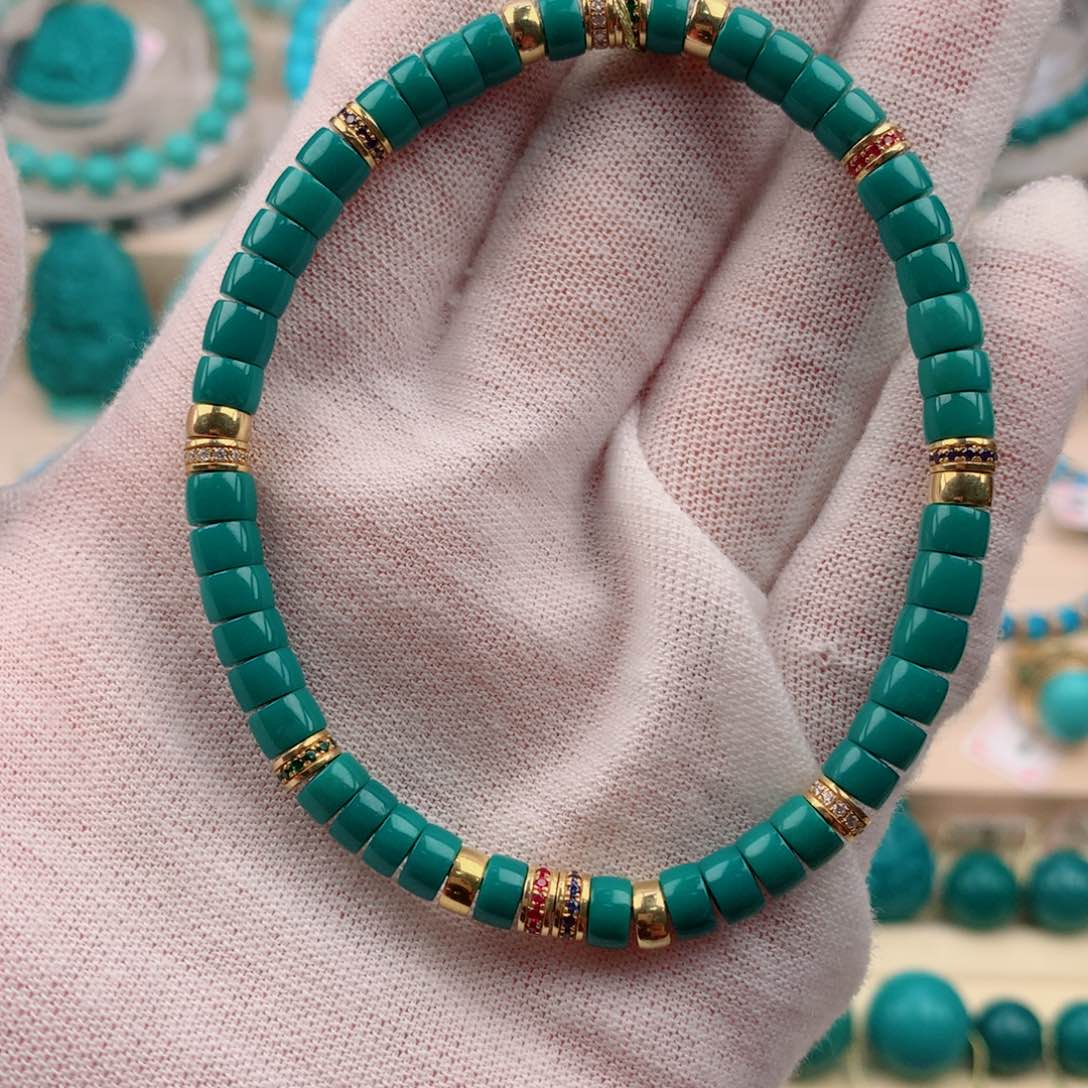 【闪购商品】绿松石手串18K金镶嵌张*