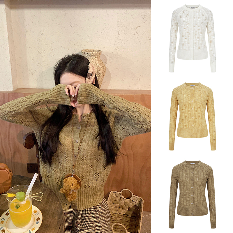 MosesQueen/魔西女王慵懒辣妹设计感镂空毛衣秋装新款开衫针织