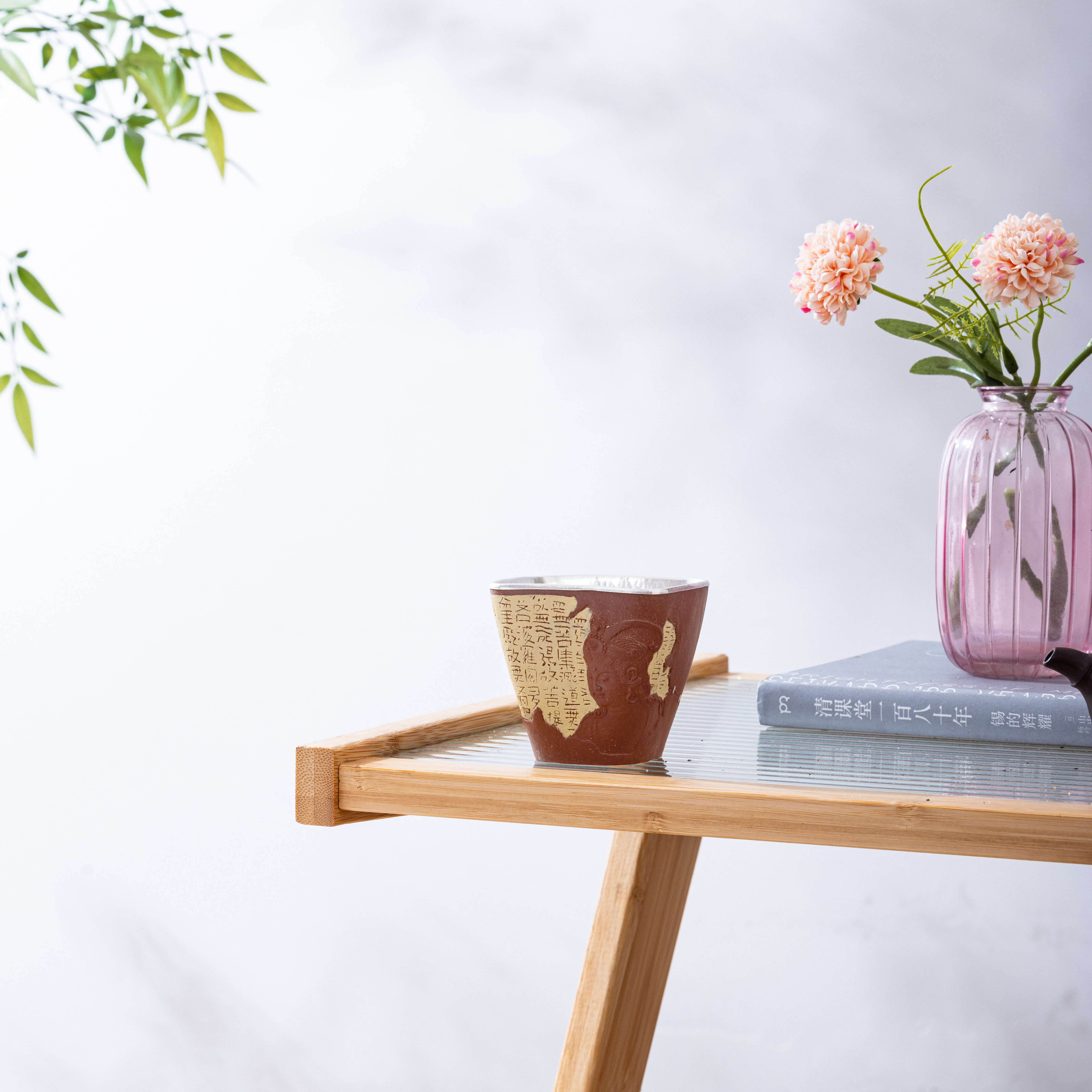 紫砂 心经佛像四方包银杯 WCDQB603