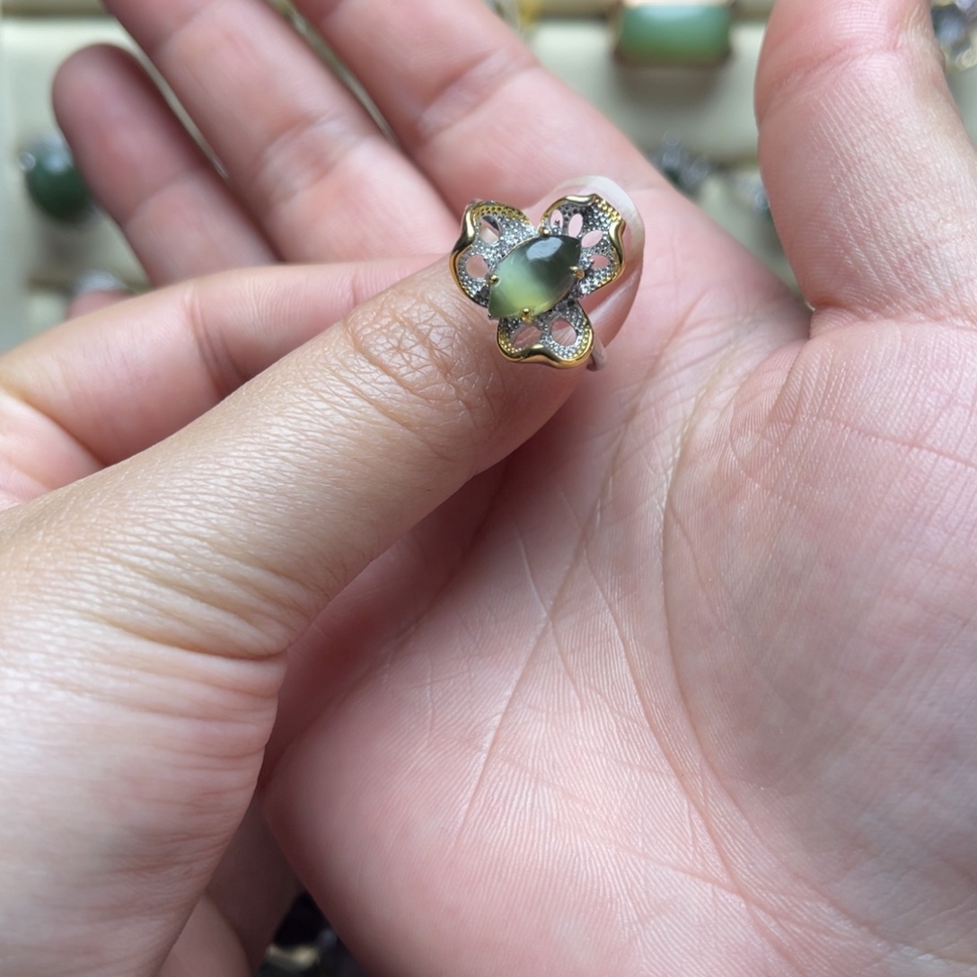 和田玉（碧玉）银S925镶嵌戒指