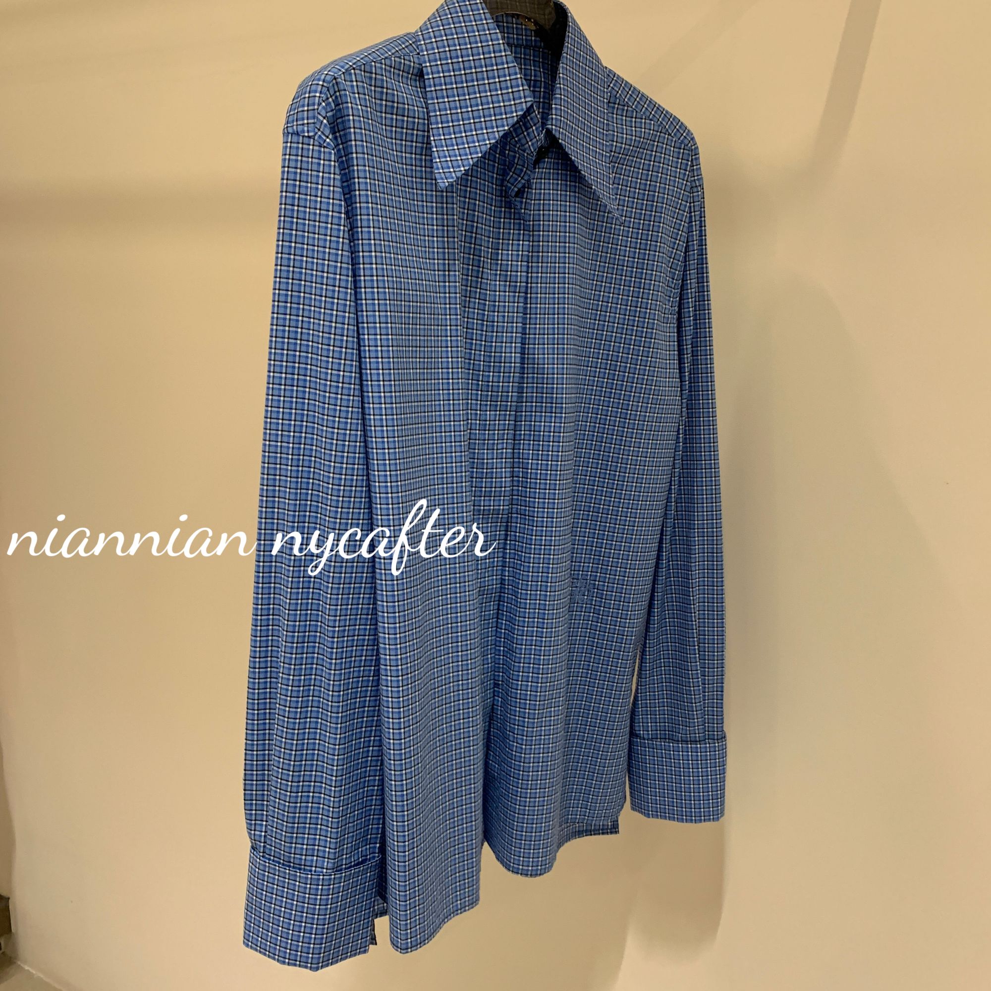 [春夏2025]蓝白格衬衫格子衬衫蓝色格纹衬衣iu1681