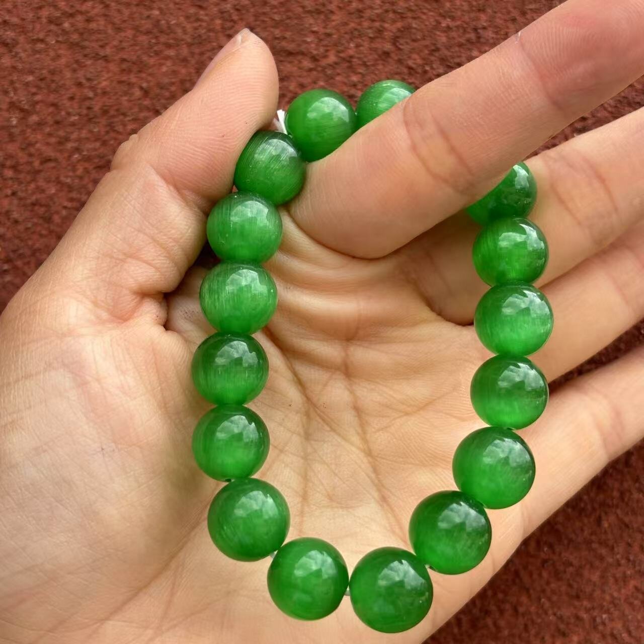 足银合成锆石手链 422-绿色圆珠手串